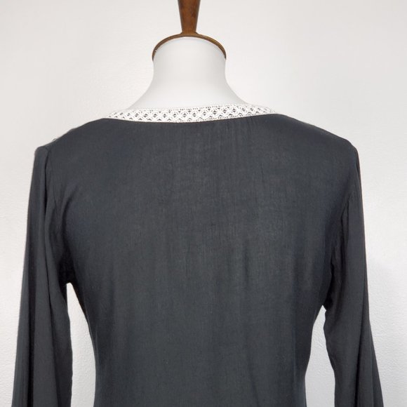 Scully Black White Boho Festival Western Rodeo Embroidered Fringe Tunic Size S - Picture 11 of 16